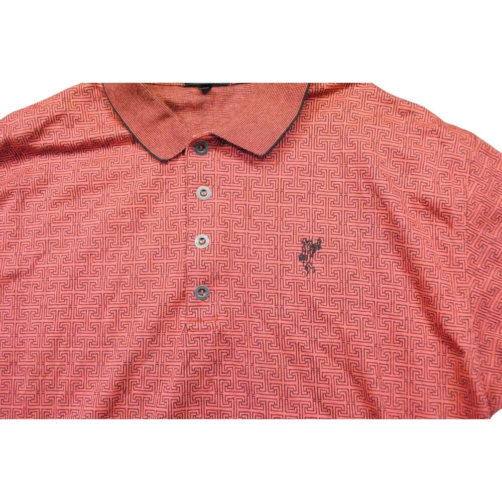 ASHWORTH Harry Logan Vtg 90s Red Maze Pattern Polo Shirt Men's L - Picture 2 of 5